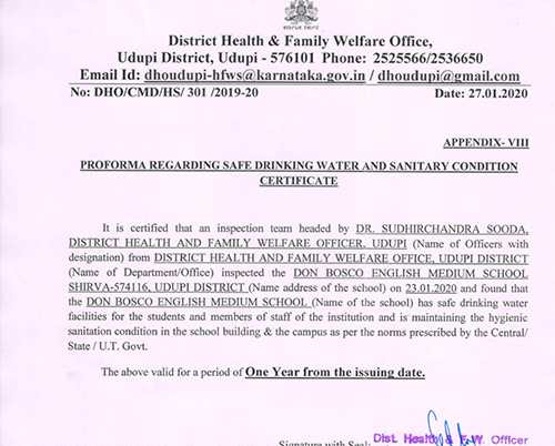 Water, Health and Sanitation Certificates